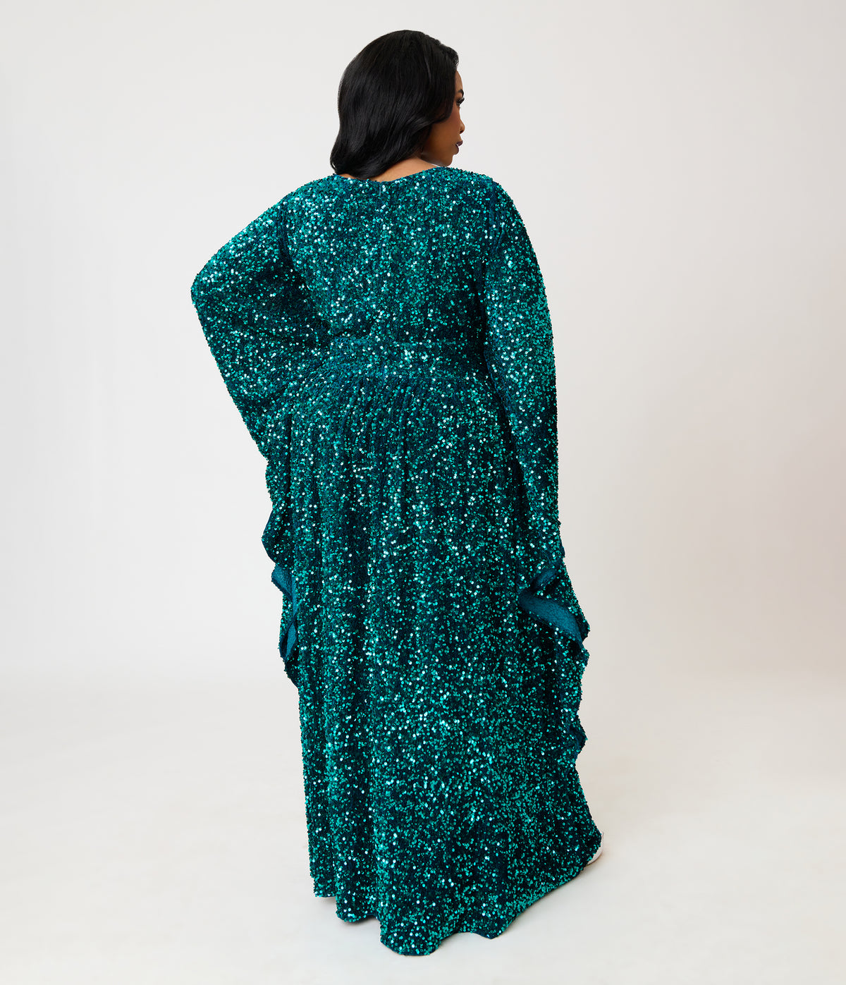 Unique Vintage Plus Size Teal Sequin Flutter Sleeve Dionne Caftan