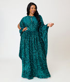 Unique Vintage Plus Size Teal Sequin Flutter Sleeve Dionne Caftan