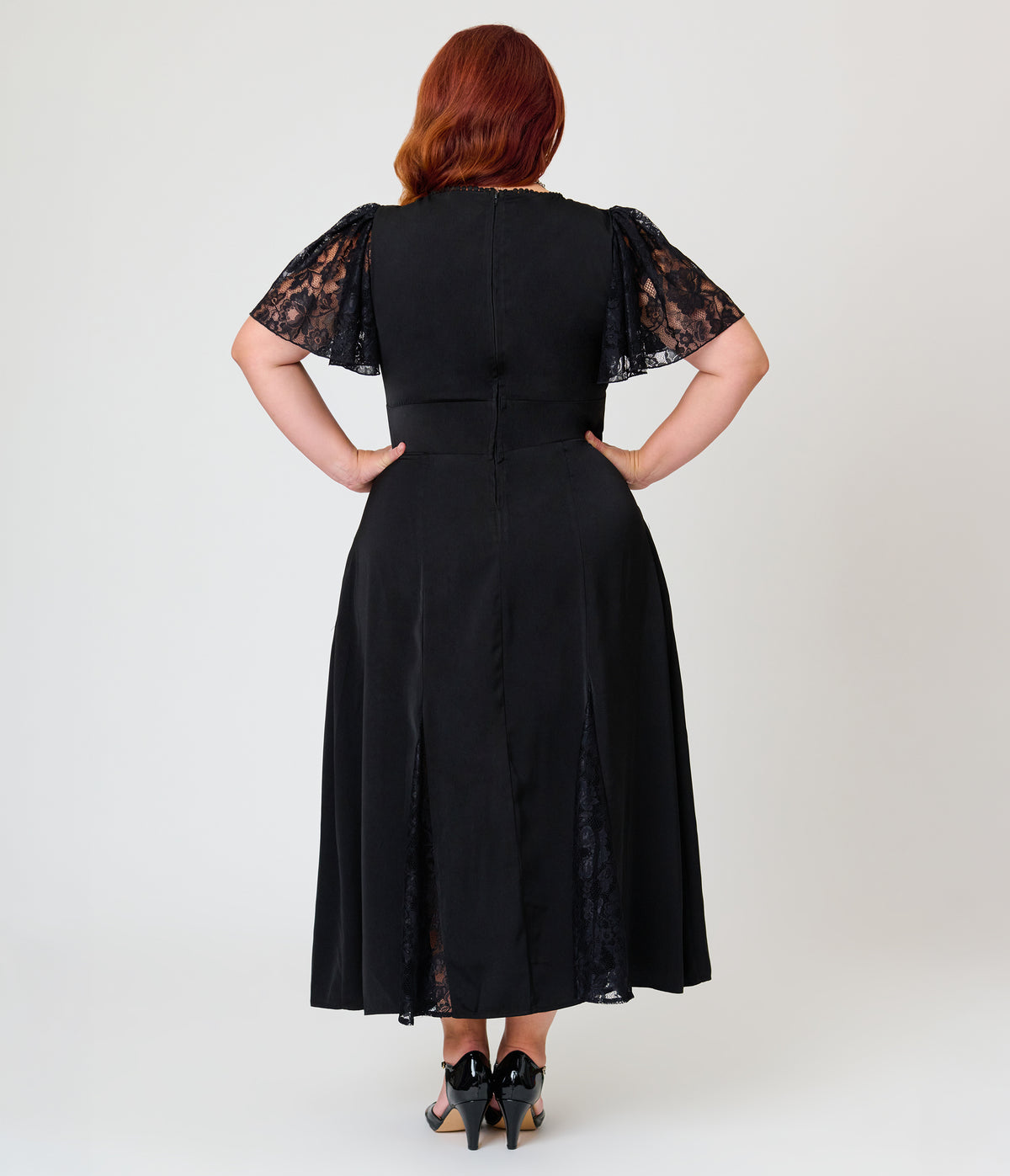 Unique Vintage Plus Size Black & Lace Gloria Midi Dress