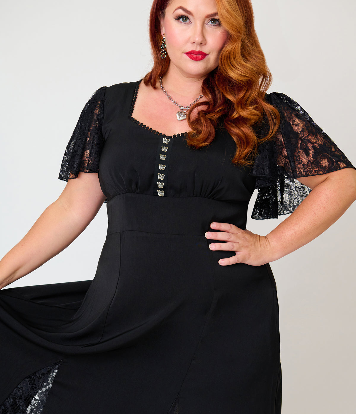 Unique Vintage Plus Size Black & Lace Gloria Midi Dress