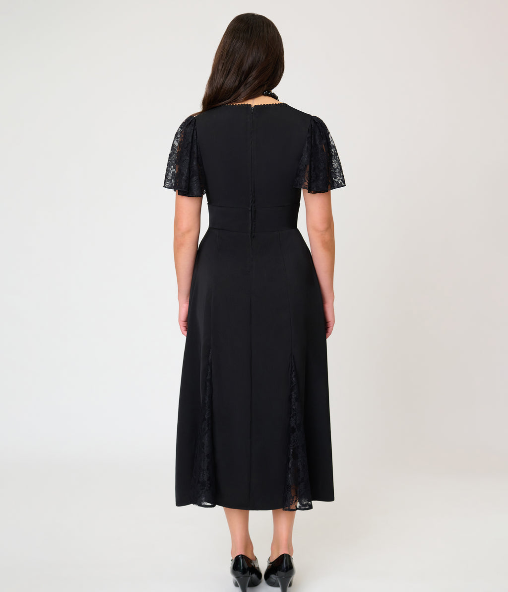 Unique Vintage Black & Lace Gloria Midi Dress