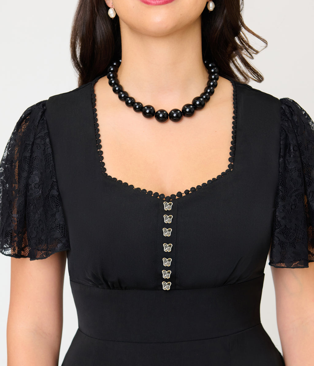Unique Vintage Black & Lace Gloria Midi Dress