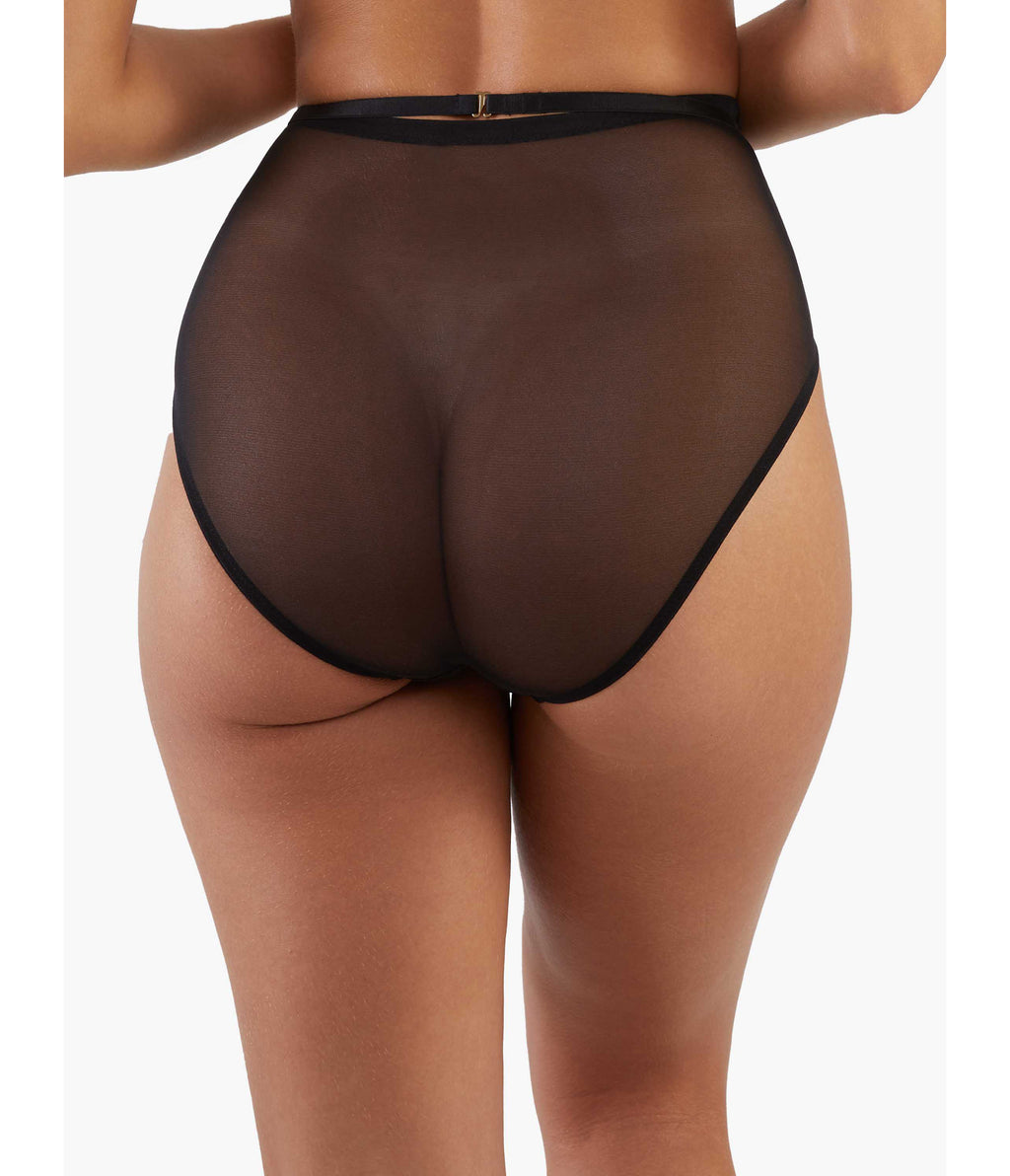 Sheer Black Mesh Crossover High Waist Brief