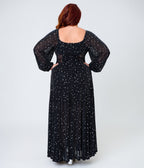 Unique Vintage Plus Size Black & Star Print Long Sleeve Tara Maxi Dress