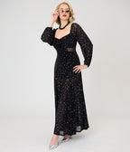 Unique Vintage Black & Star Print Long Sleeve Tara Maxi Dress