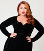 Unique Vintage Plus Size 1950s Black Velvet Sweetheart Sharon Swing Dress