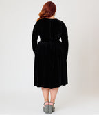 Unique Vintage Plus Size 1950s Black Velvet Sweetheart Sharon Swing Dress