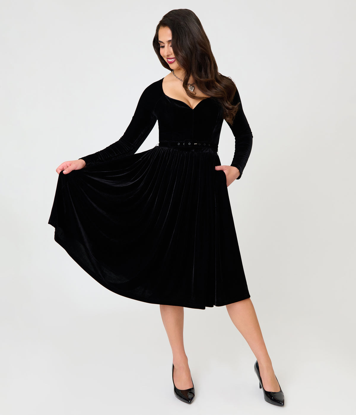 Unique Vintage 1950s Black Velvet Sweetheart Sharon Swing Dress
