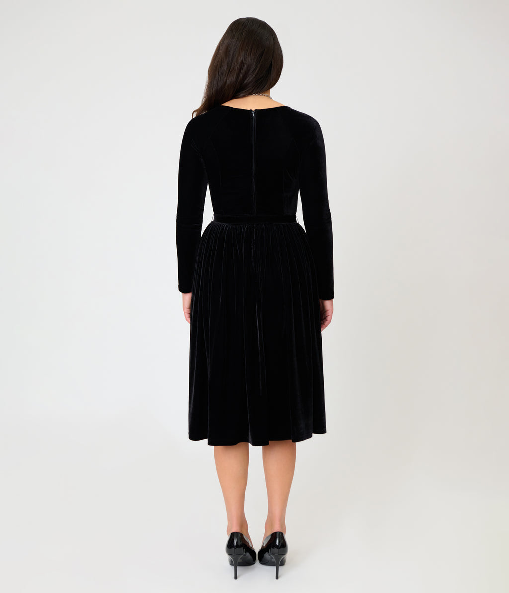 Unique Vintage 1950s Black Velvet Sweetheart Sharon Swing Dress