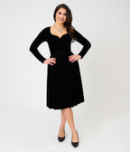 Unique Vintage 1950s Black Velvet Sweetheart Sharon Swing Dress