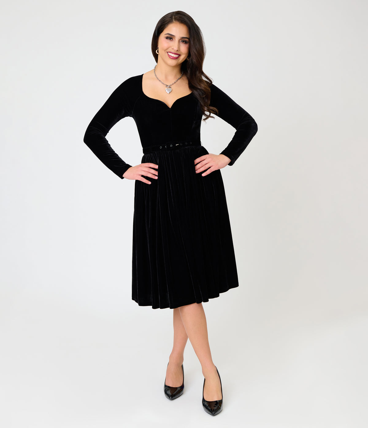 Unique Vintage 1950s Black Velvet Sweetheart Sharon Swing Dress