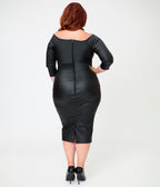 Unique Vintage Plus Size Black Faux Leather Shailene Pencil Dress