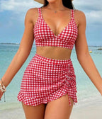 Red & White Gingham Ruched Two-Piece Swim Set