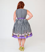 Beetlejuice x Unique Vintage Plus Size Black & White Striped Beetlejuice Border Print Sleeveless Swing Dress