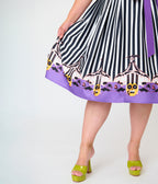 Beetlejuice x Unique Vintage Plus Size Black & White Striped Beetlejuice Border Print Sleeveless Swing Dress