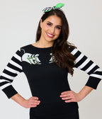 Beetlejuice x Unique Vintage Black & White Striped Sandworm Minou Sweater