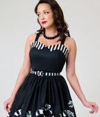 Beetlejuice x Unique Vintage Black Sandworm Border Rachel Swing Dress