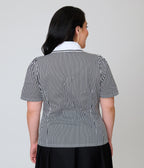 Beetlejuice x Unique Vintage Plus Size Black & White Stripe Here Lies Embroidered Collar Blouse