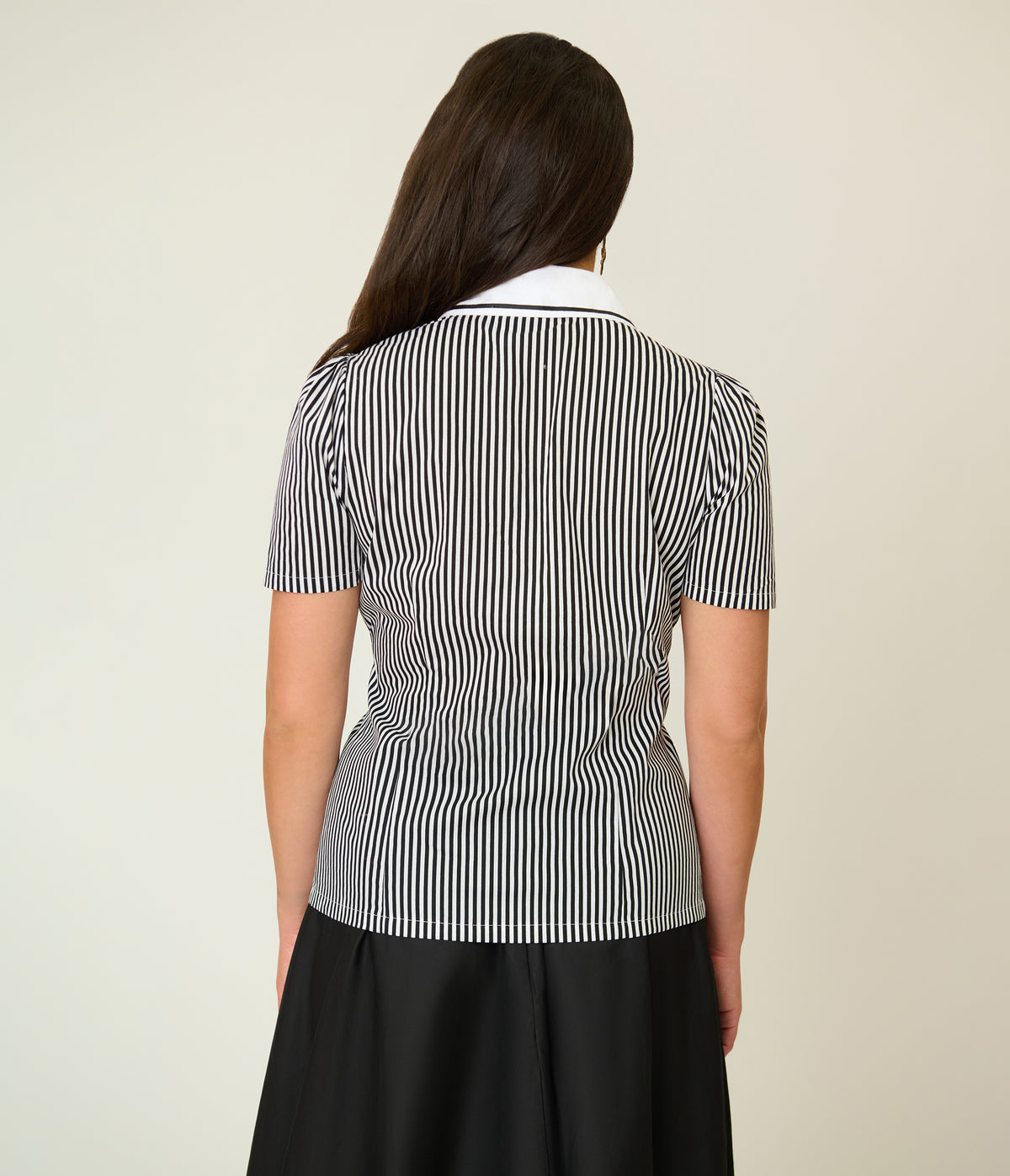 Beetlejuice x Unique Vintage Black & White Stripe Here Lies Embroidered Collar Blouse