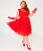 Beetlejuice x Unique Vintage Plus Size Red Mesh Tiered Lydia Swing Dress