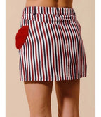 Red White & Black Striped Bow Denim Mini Skirt