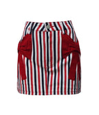 Red White & Black Striped Bow Denim Mini Skirt