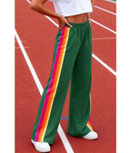 Green Rainbow Stripe Wide-Leg Sweatpants
