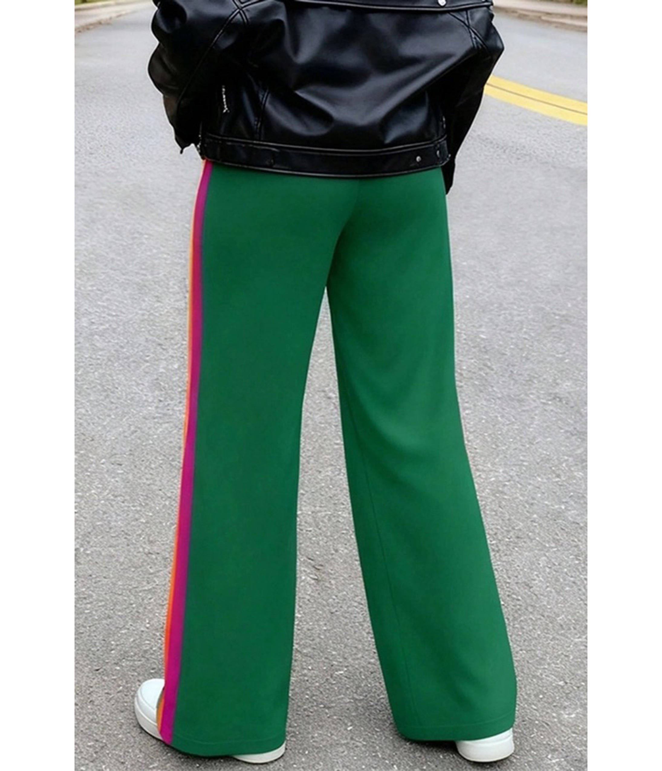 Green Rainbow Stripe Wide-Leg Sweatpants