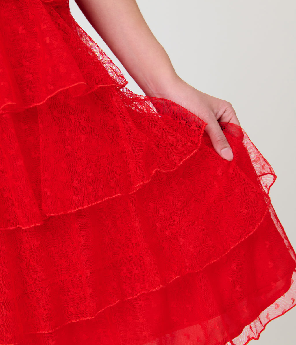 Beetlejuice x Unique Vintage Red Mesh Tiered Lydia Swing Dress