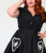 Beetlejuice x Unique Vintage Plus Size Black Ghost Heart Pockets Sally Swing Skirt