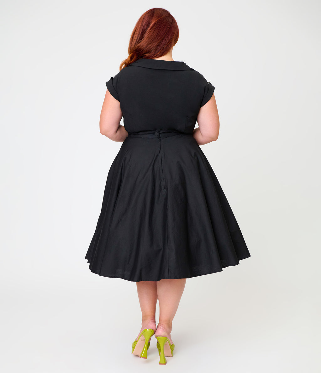 Beetlejuice x Unique Vintage Plus Size Black Ghost Heart Pockets Sally Swing Skirt