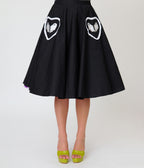 Beetlejuice x Unique Vintage Black Ghost Heart Pockets Sally Swing Skirt