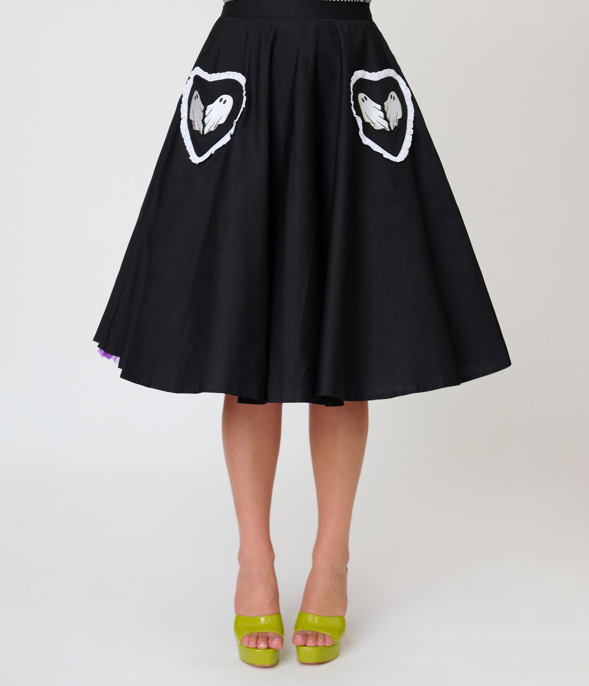 Beetlejuice x Unique Vintage Black Ghost Heart Pockets Sally Swing Skirt