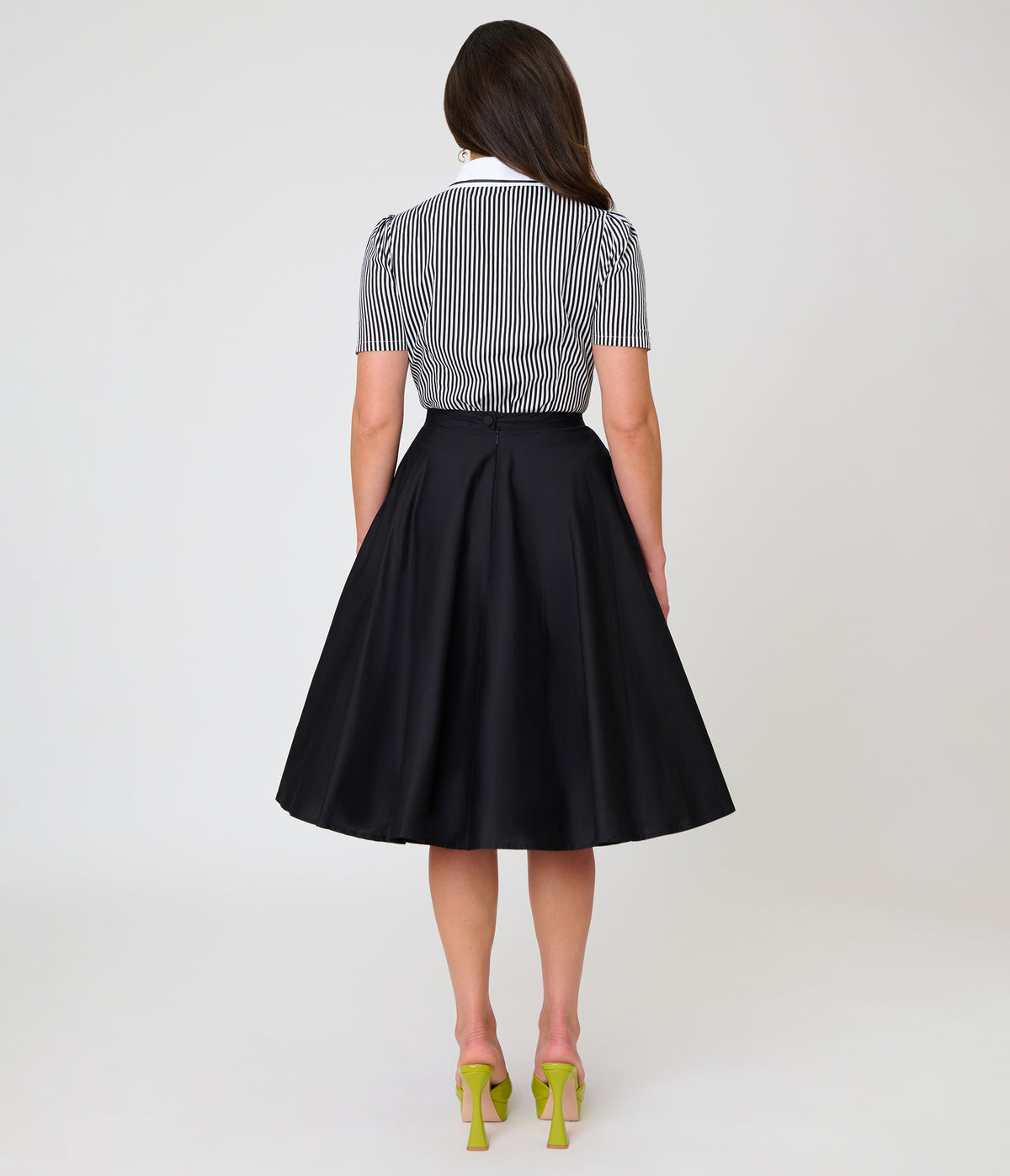 Beetlejuice x Unique Vintage Black Ghost Heart Pockets Sally Swing Skirt