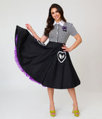 Beetlejuice x Unique Vintage Black Ghost Heart Pockets Sally Swing Skirt