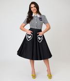 Beetlejuice x Unique Vintage Black Ghost Heart Pockets Sally Swing Skirt