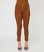 Unique Vintage Orange Gingham High Waist Rizzo Cigarette Pants