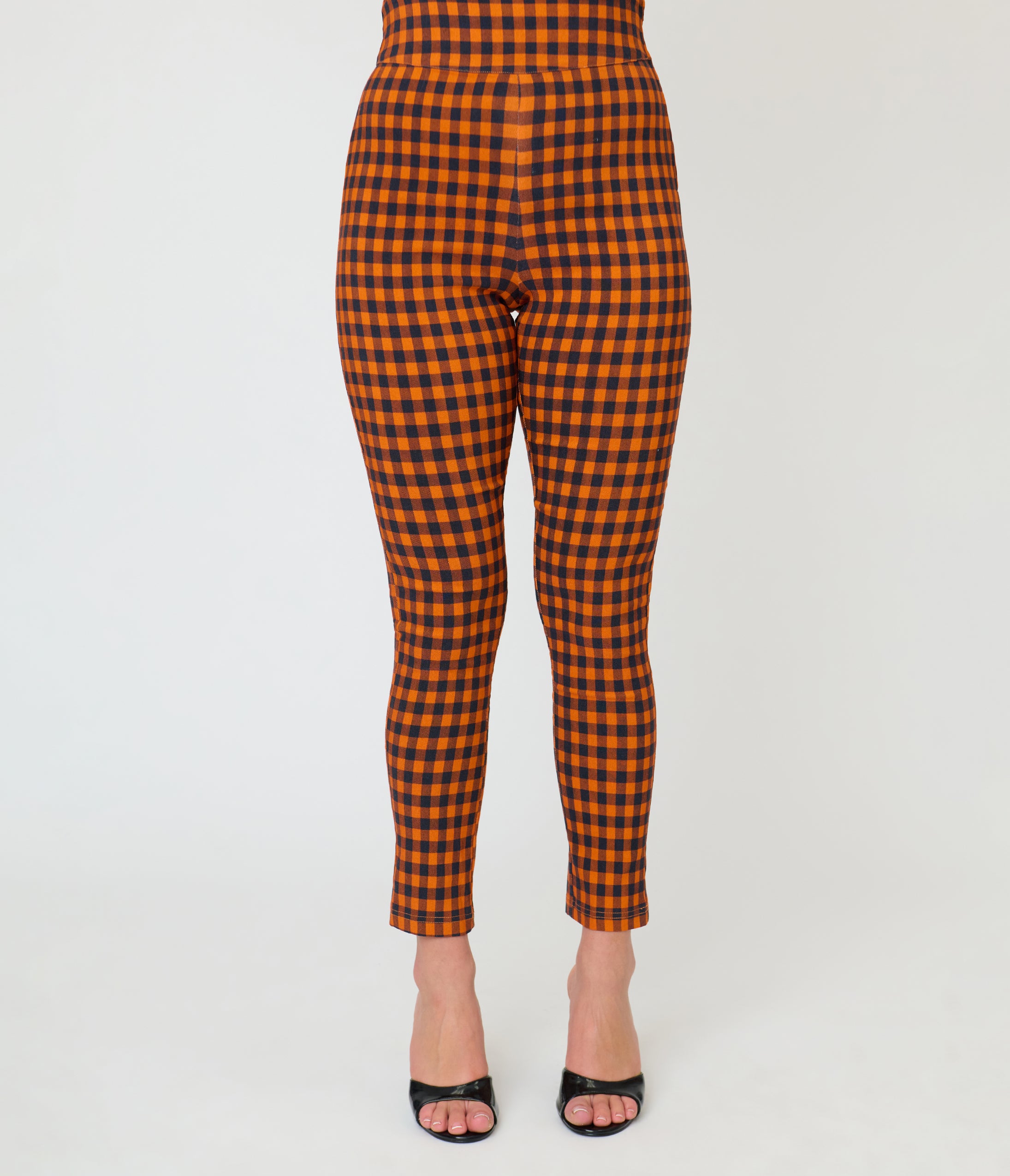 Unique Vintage Orange Gingham High Waist Rizzo Cigarette Pants