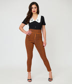 Unique Vintage Orange Gingham High Waist Rizzo Cigarette Pants