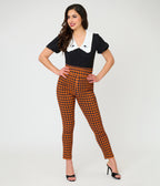 Unique Vintage Orange Gingham High Waist Rizzo Cigarette Pants