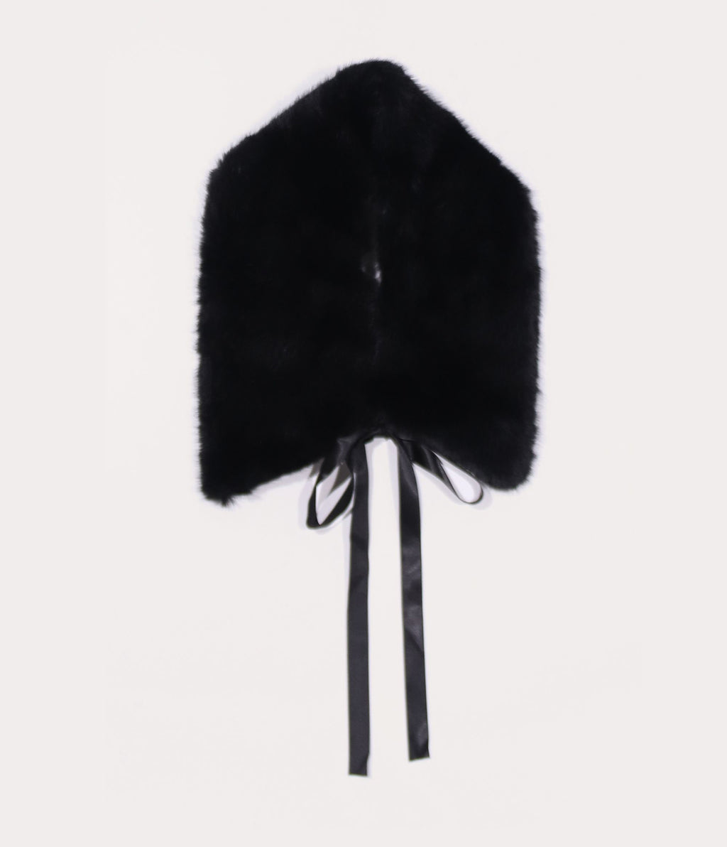 Black Norfolk Faux Fur Ribbon Tie Scarf