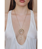 Gold Moon & Drop Faux Pearl Pendant Necklace