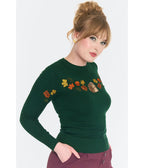 Voodoo Vixen Green Woodland Hedgehog Embroidered Sweater