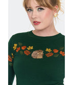 Voodoo Vixen Green Woodland Hedgehog Embroidered Sweater