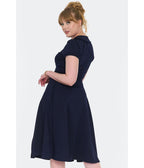 Voodoo Vixen Navy Celestial Embroidered Cotton Short Sleeve Midi Dress