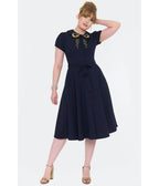 Voodoo Vixen Navy Celestial Embroidered Cotton Short Sleeve Midi Dress
