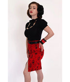 Bonsai Kitten Red Horror Queens Pencil Skirt