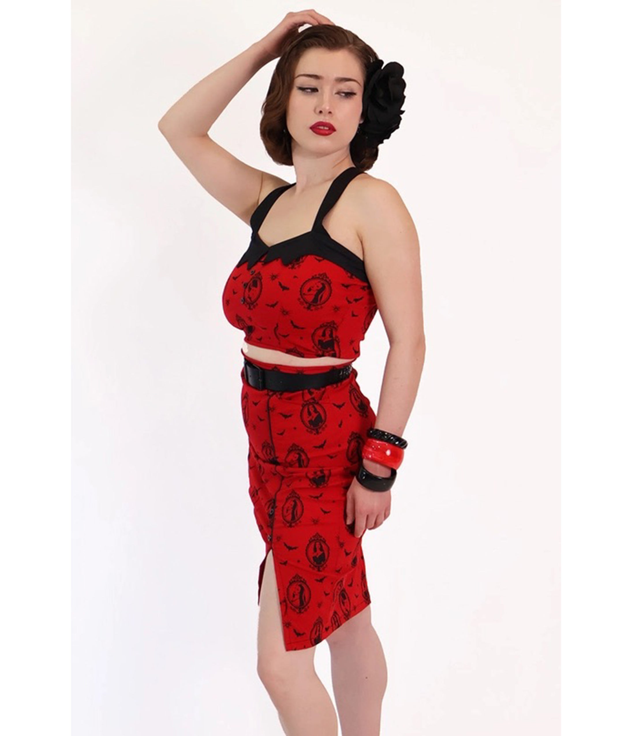 Bonsai Kitten Red Horror Queens Pencil Skirt
