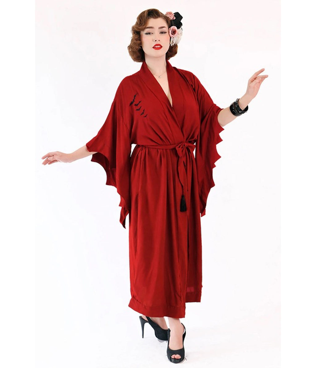 Bonsai Kitten Dark Red Bat Kimono