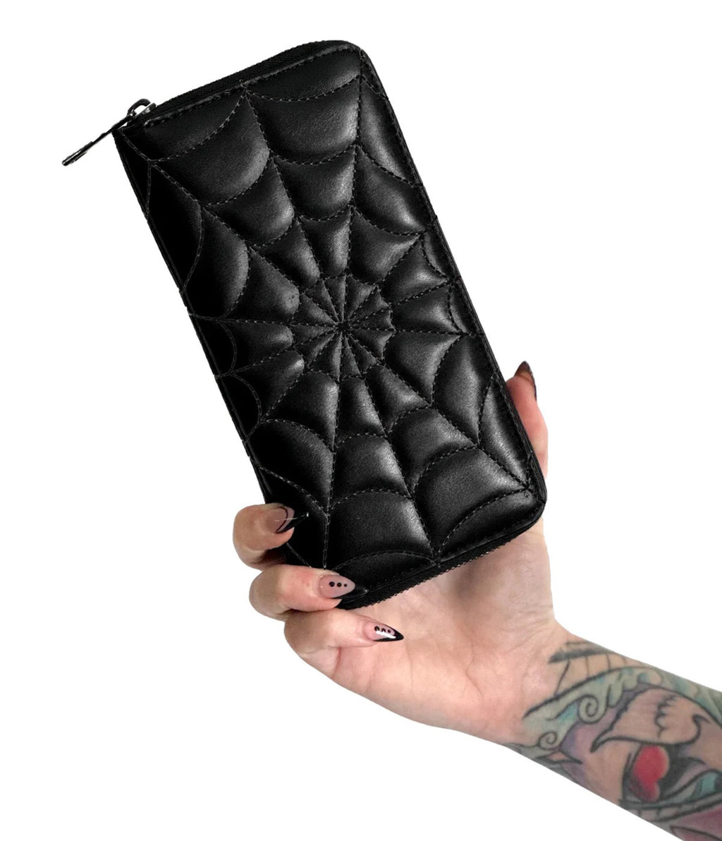 Foxblood Black Leatherette Spiderweb Zip Around Wallet